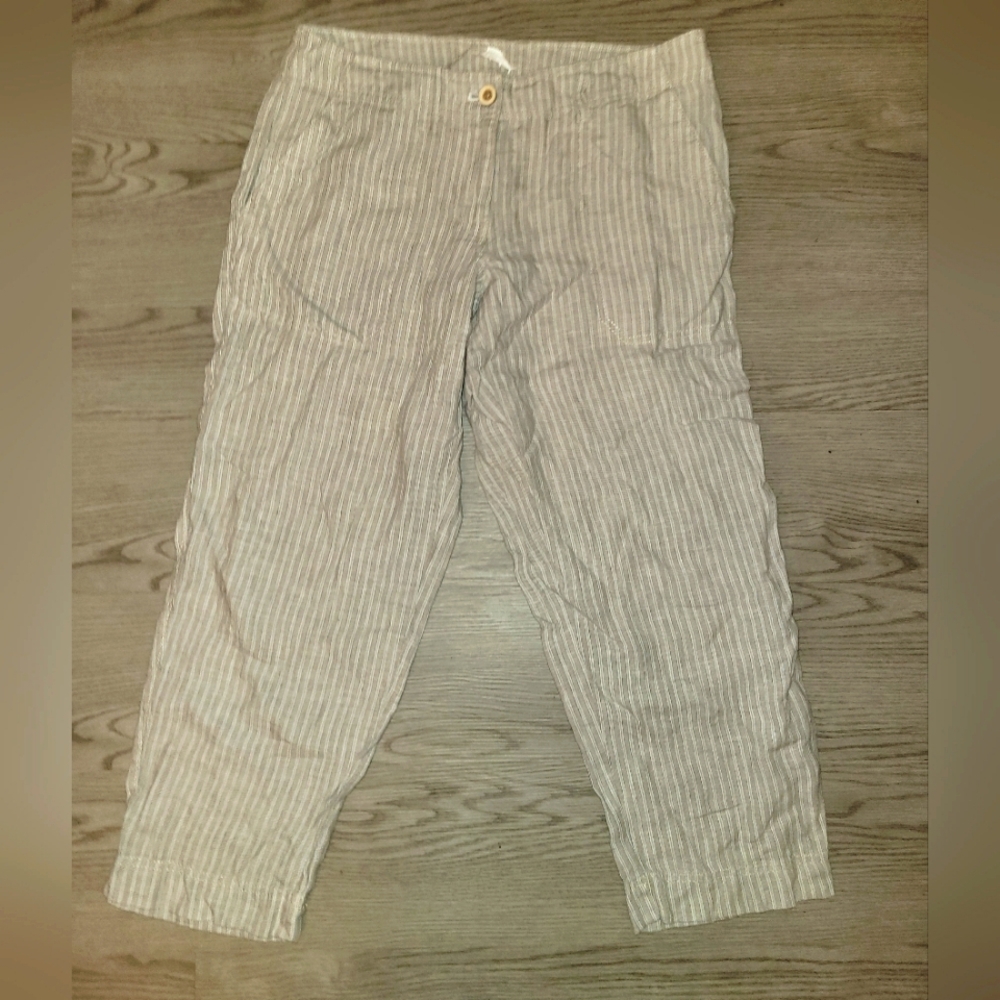 Tommy Bahama Capri Linen Chino Pants Stripe Tan Womans Size 2